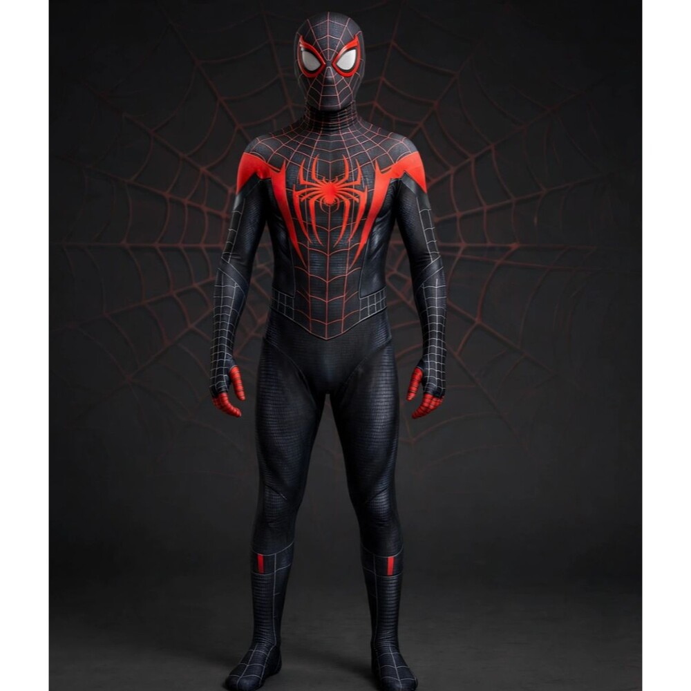 Miles Morales Spider-Man Costume Zentai Bodysuit Mask Halloween NWOT Adult M-L